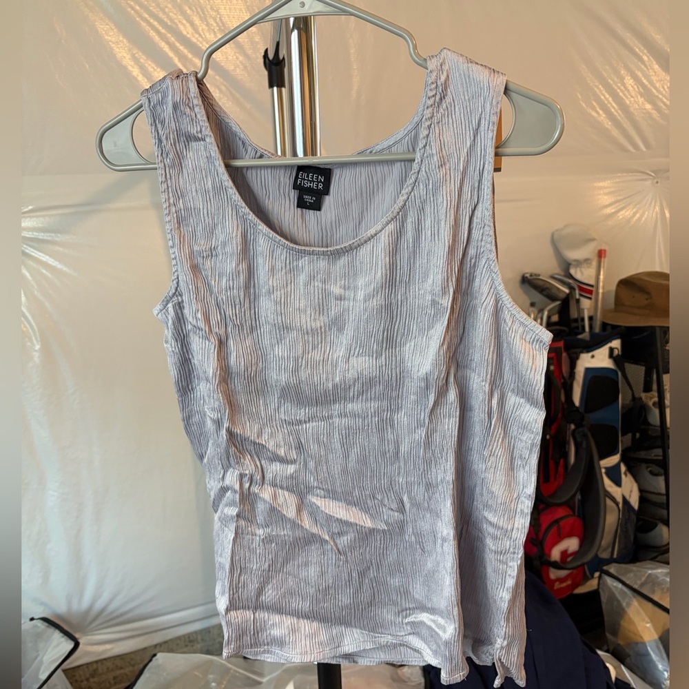 Eileen fisher Textured Silk Jacquard Ballet Neck Tank
